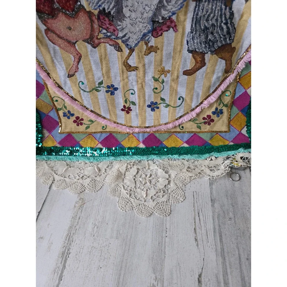 Goodwin weaves Tracy Porter bunny goose pig RARE tapestry‎ hanging sequin unique